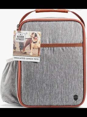 Fit & Fresh Vertical InsulaAcorn Street Gray Insulated Lunch Tote with Rust Trim